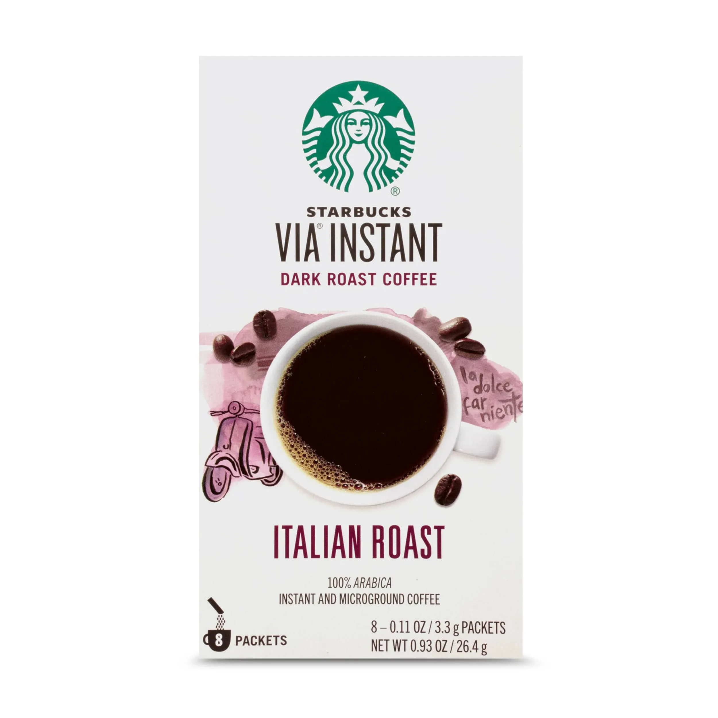 Starbucks Via Instant Coffee, Dark Roast, Italian Roast, Packets - 8 pack, 0.11 ...