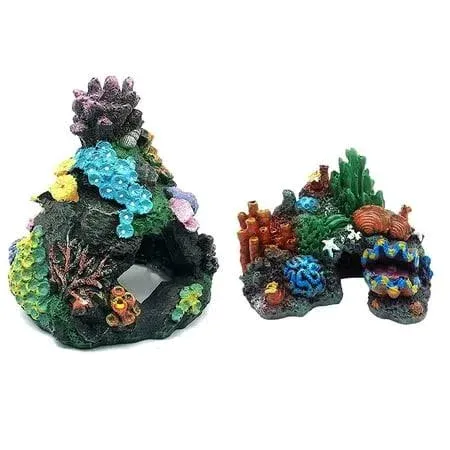 Tfwadmx Aquarium Coral Decoration Resin Fish Tank Hiding Mountain Cave Betta Fish Hideaway House Rock Reef Ornament, 2 Pack.