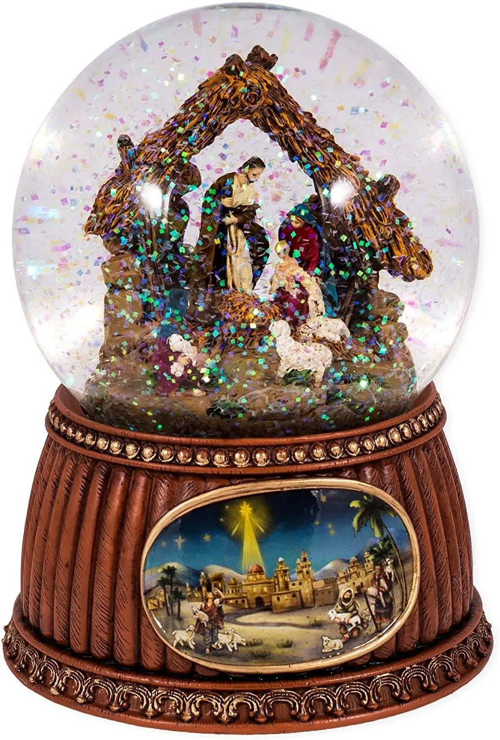 Charming Natural Brown Holiday Nativity 5.5 x 4 Resin Decorative Tabletop Snow Globe