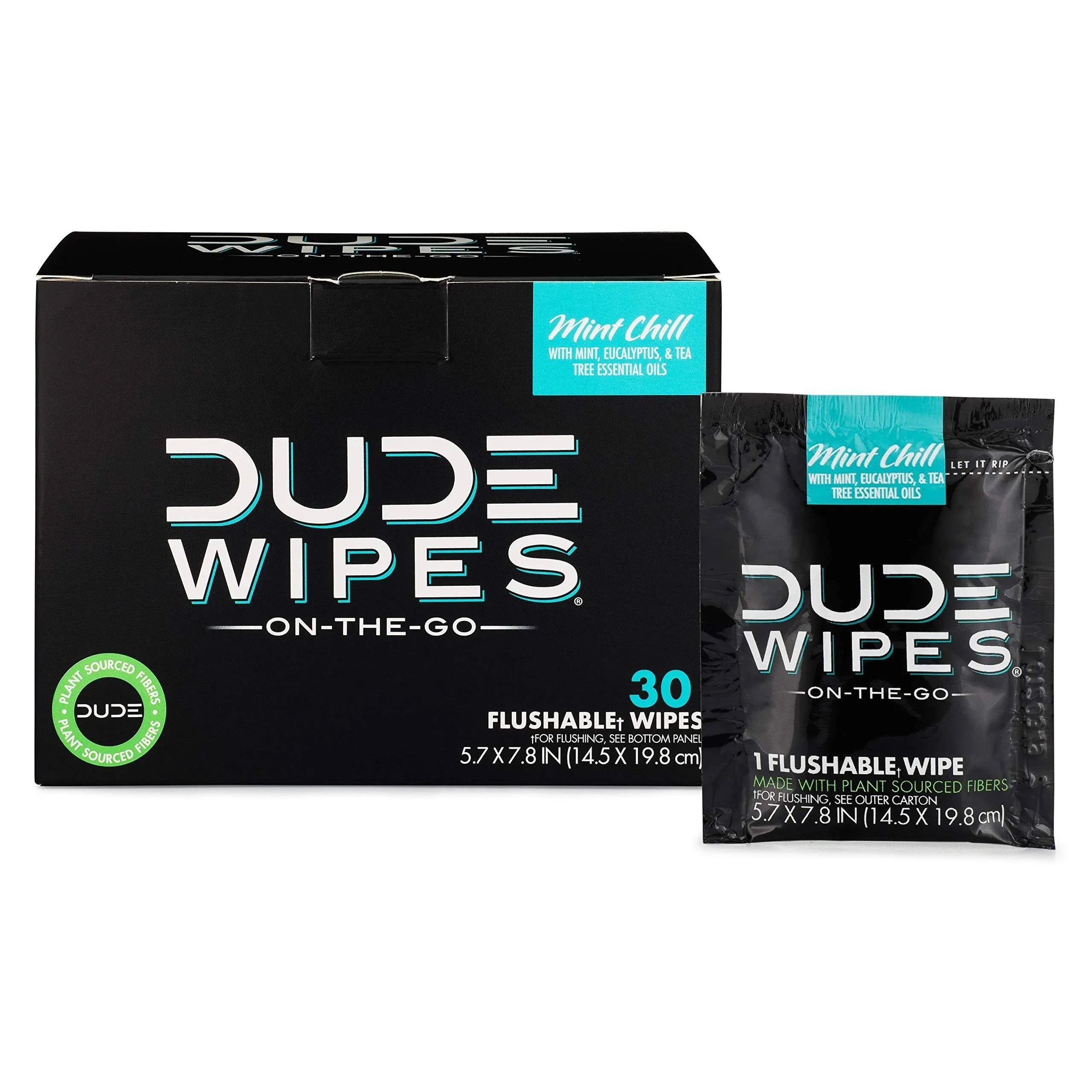 DUDE Wipes - On-The-Go Flushable Wipes - 2 Pack, 60 Wipes - Unscented Extra-Large Individually Wrapped Adult Wet Wipes - Vitamin E & Aloe - Septic and Sewer Safe