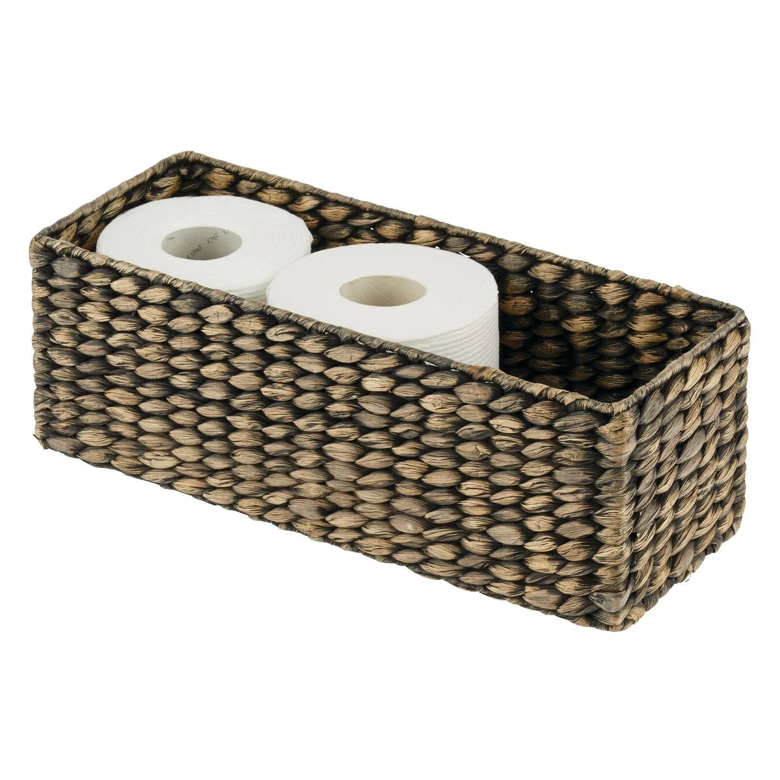 mDesign Woven Hyacinth Narrow Bathroom Toilet Tank Storage Basket Bin, Gray