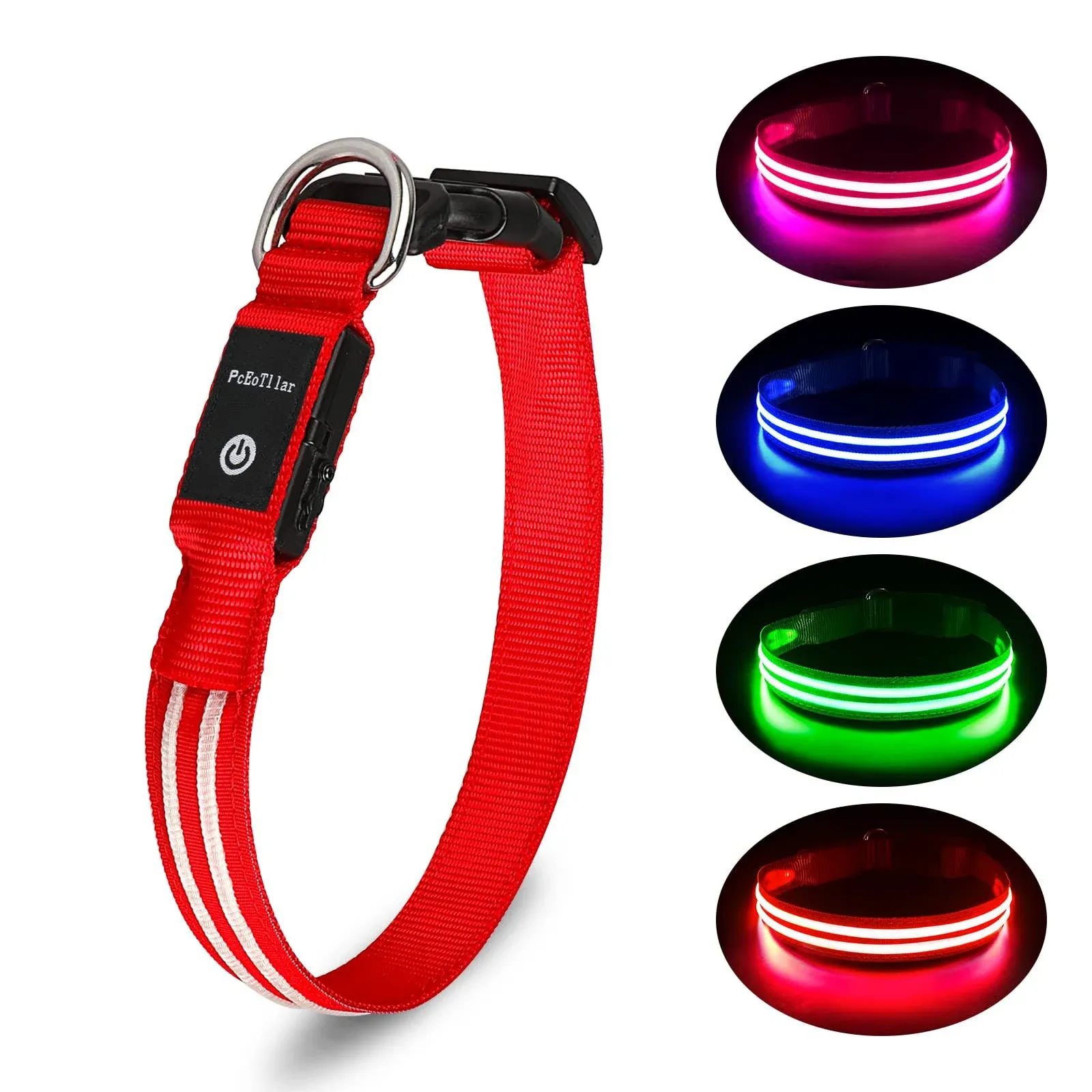 PcEoTllar Lighted Dog Collars for Night, Light Up Dog Collar Rechargeable Water ...