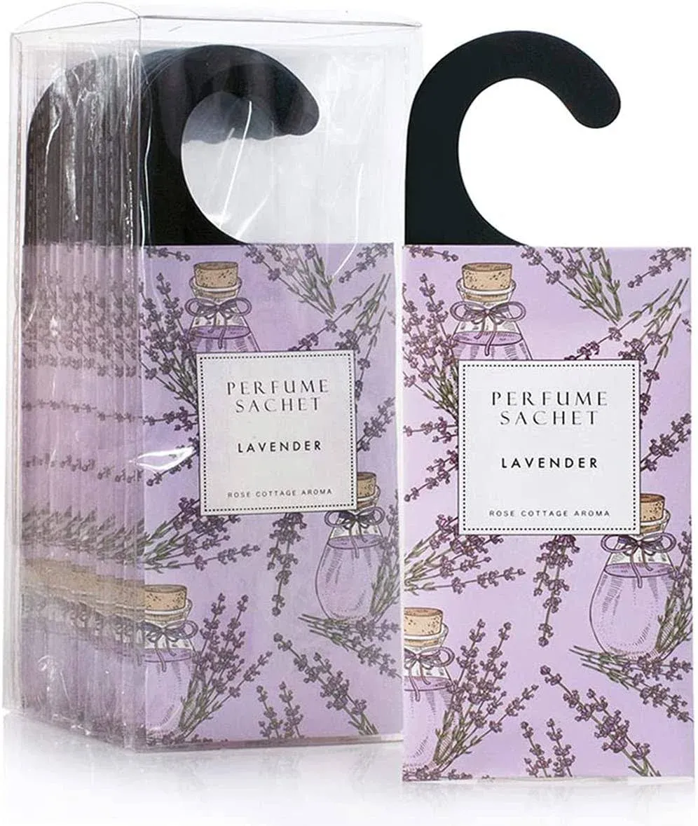 Rose Cottage Large 12 Packs Lavender Hanging Closet Deodorizer Air Freshener Long Lasting Scented Sachets Smell Goods Fo