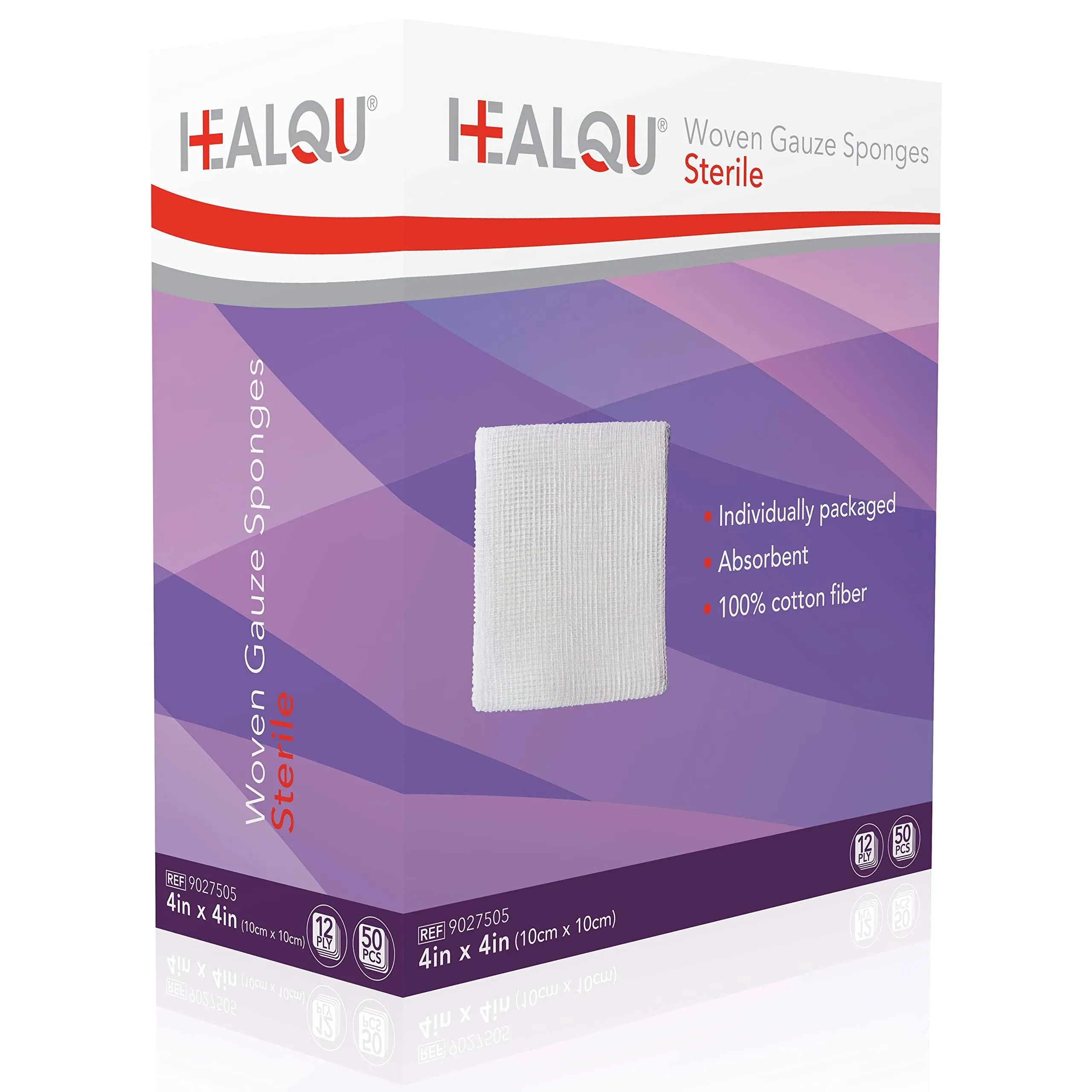 Healqu 9027505 - HEALQU Woven Gauze Sponge- sterile 4"x4" 12ply, box of 50 PK/1