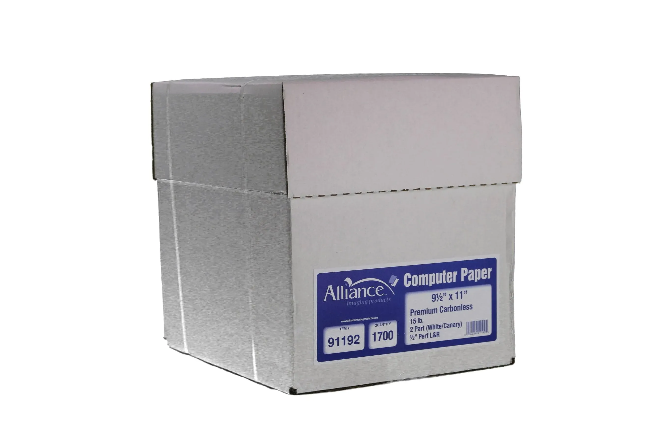 Alliance Continuous Carbonless Computer Paper 9.5 x 11, Blank Left and Right Perforated, 15 lb, 2-Part White/Canary (1,700 Sheets) - Made In The USA