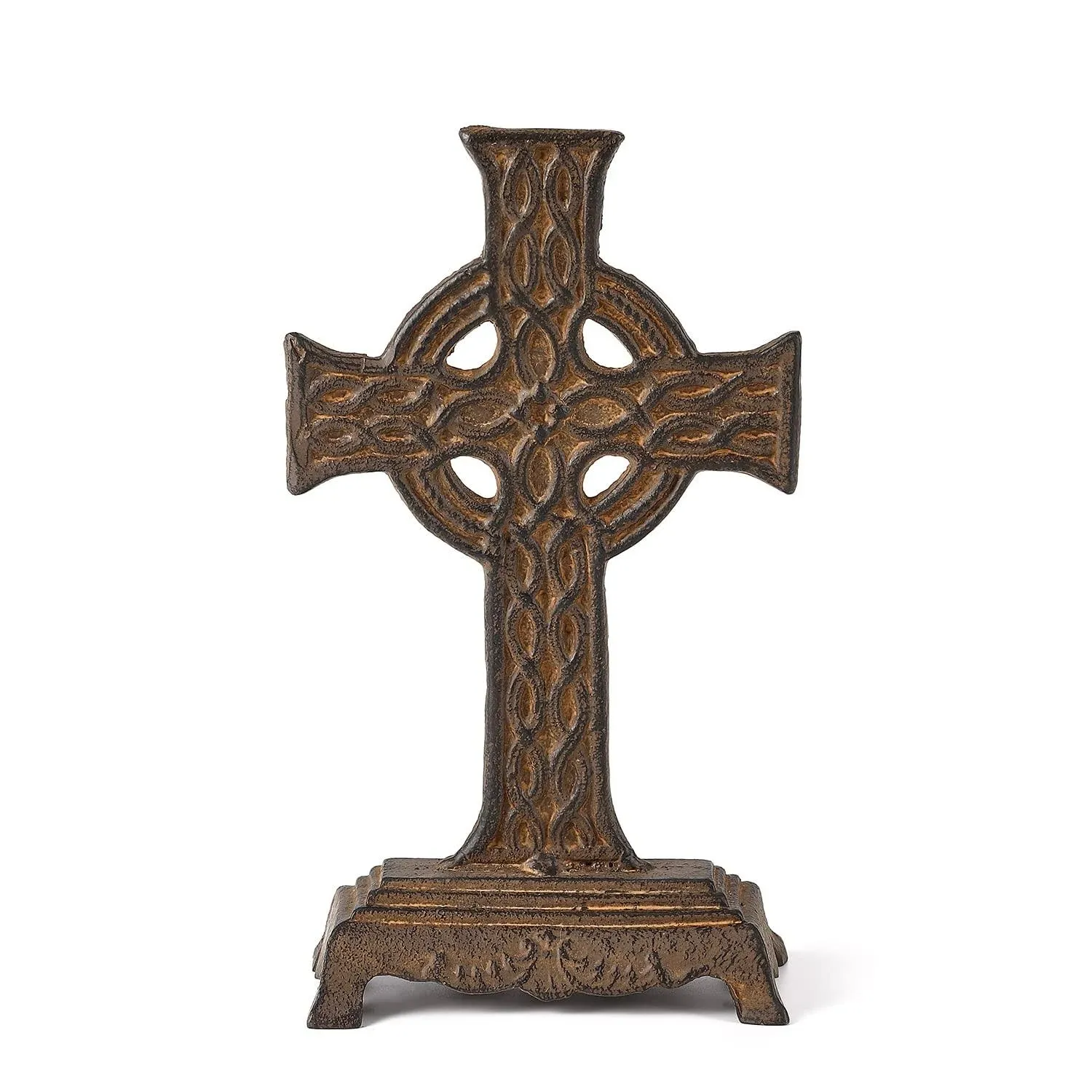 12&#034; H Metal Celtic Cross Stand Tabletop for Home Decor Distressed Rusty…