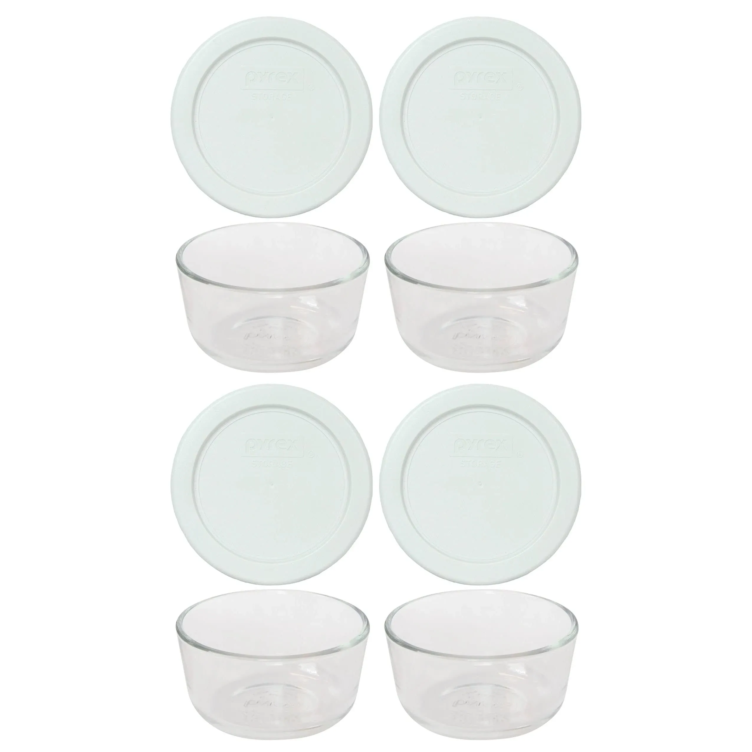 Pyrex (4) 7202 1 Cup Glass Bowls & (4) 7202-PC White Lids