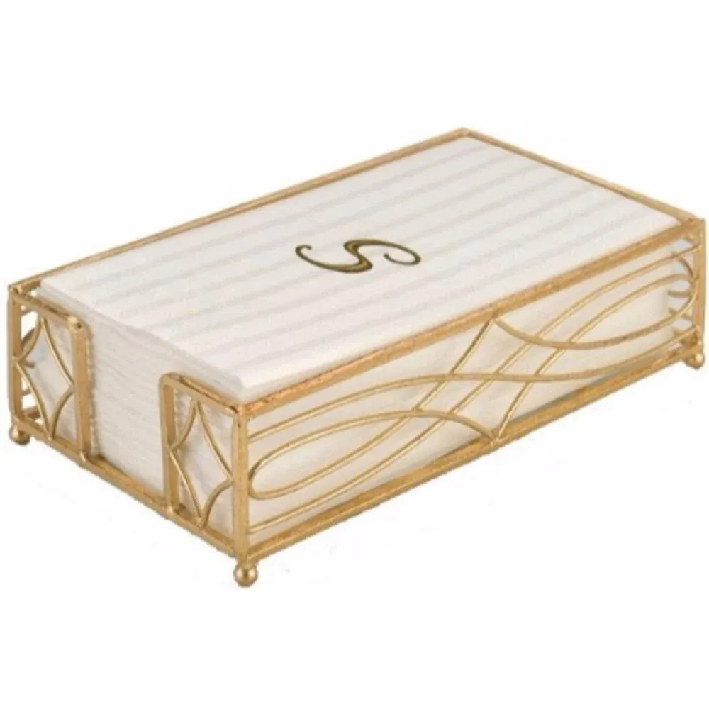 Boston International Wave Design Guest Towel Napkin Holder Caddy, Gold Leaf