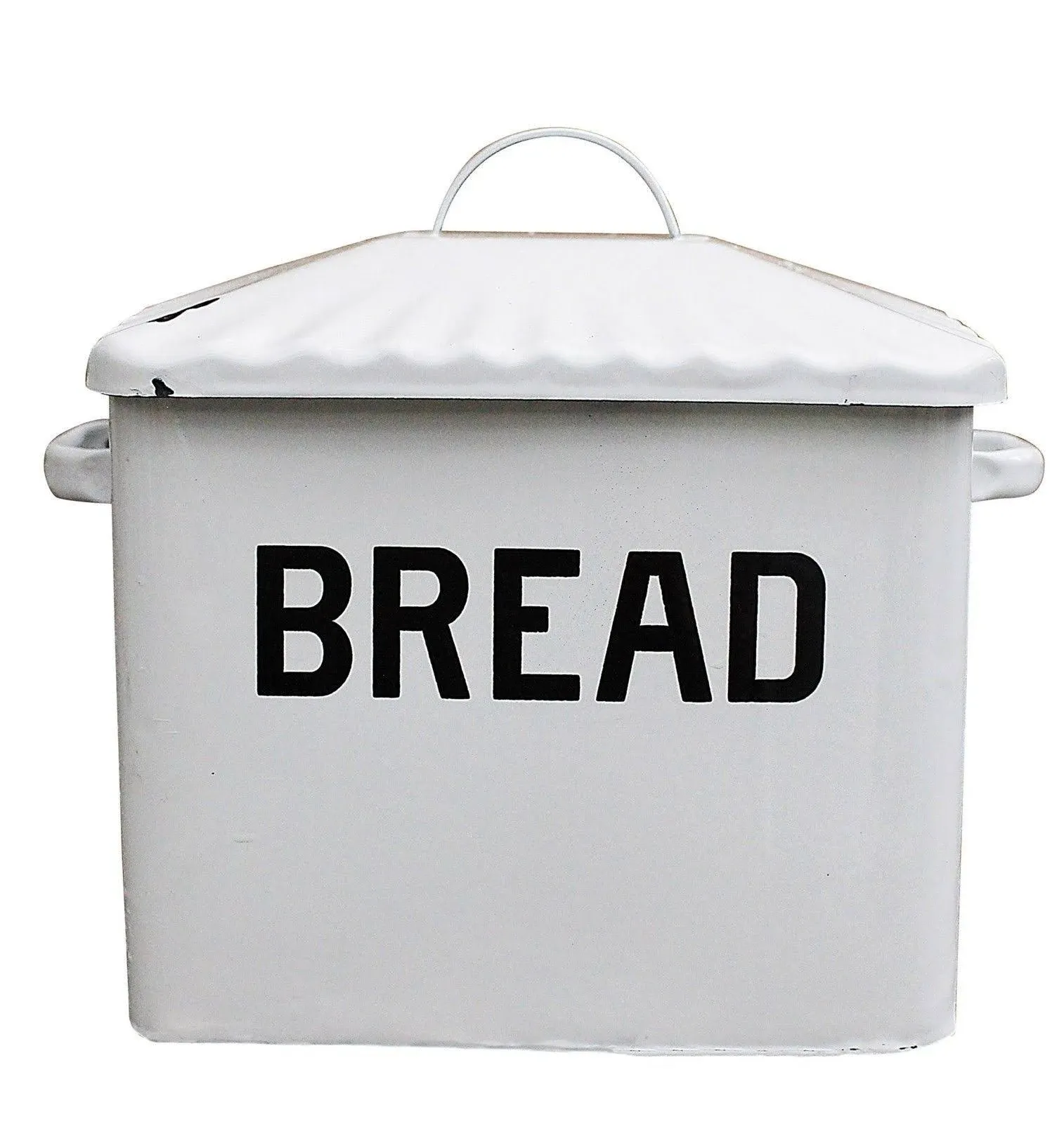 Creative Co-op Enameled Metal Distressed Bread Box with Lid, White