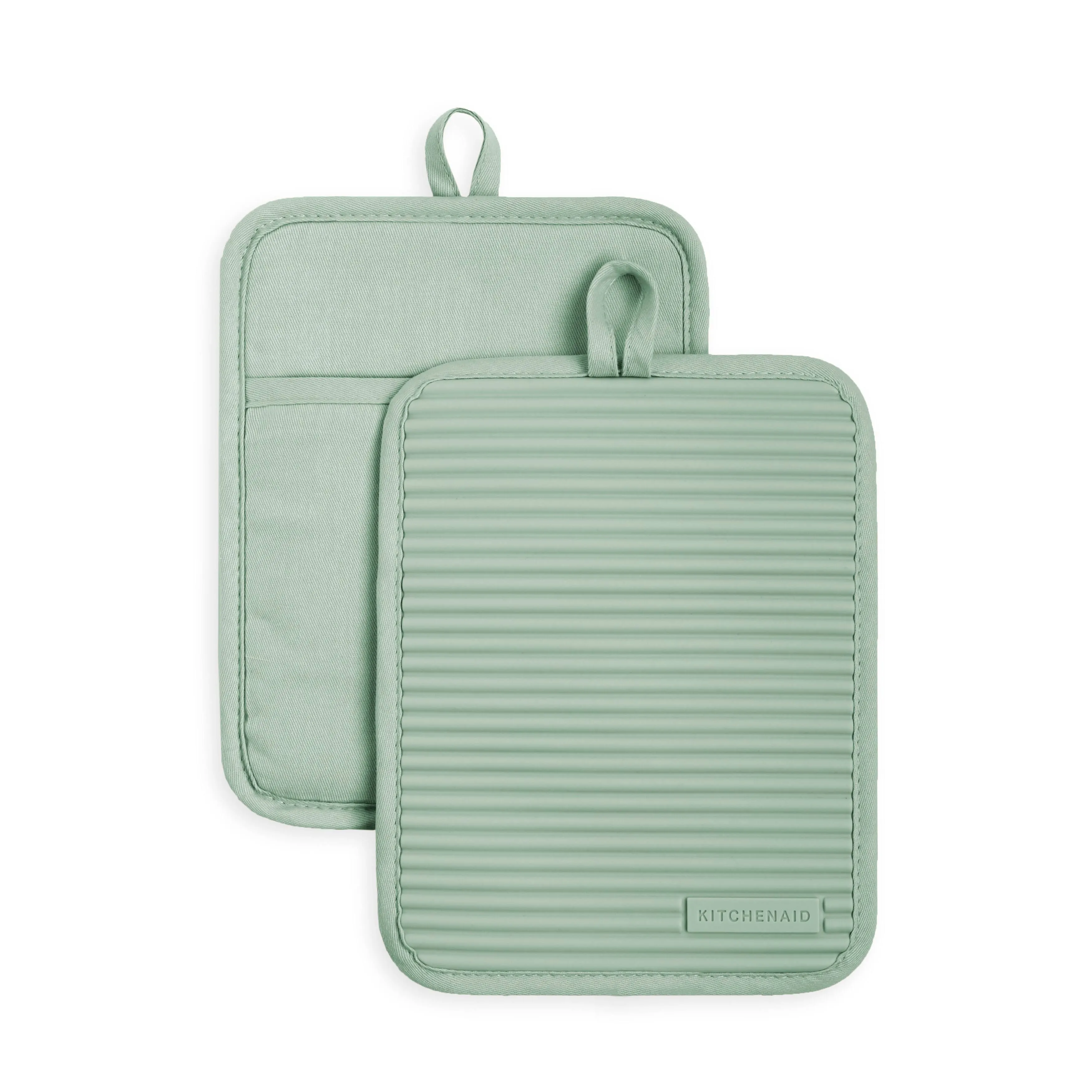 KitchenAid Ribbed Soft Silicone 2-Pack Pot Holder Set Pistachio Green