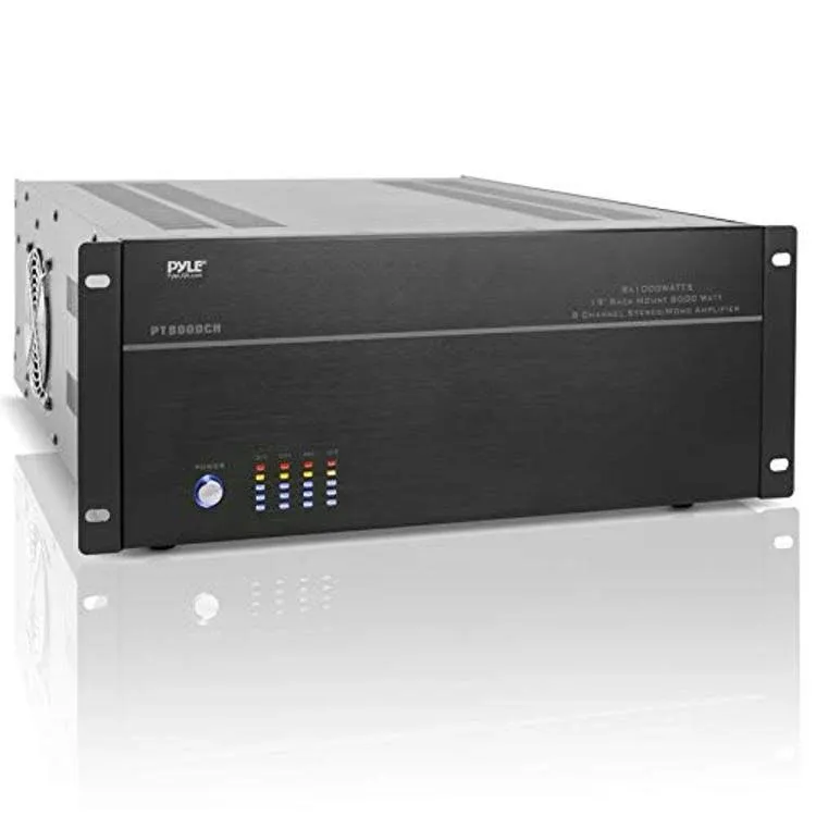 Pyle 4 Multi-Zone Stereo Amplifier 19” Rack Mount Powerful 8000 Watts with Speaker Selector Volume Control & LED Audio Level Displ