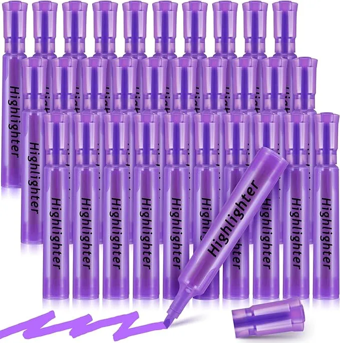 Qilery Tank Style Highlighters 30 Pack Chisel Tip Highlighters Markers Quick Drying Fluorescent Highlighters for Kids Classroom Office School Gift Shop Graduation(Purple)