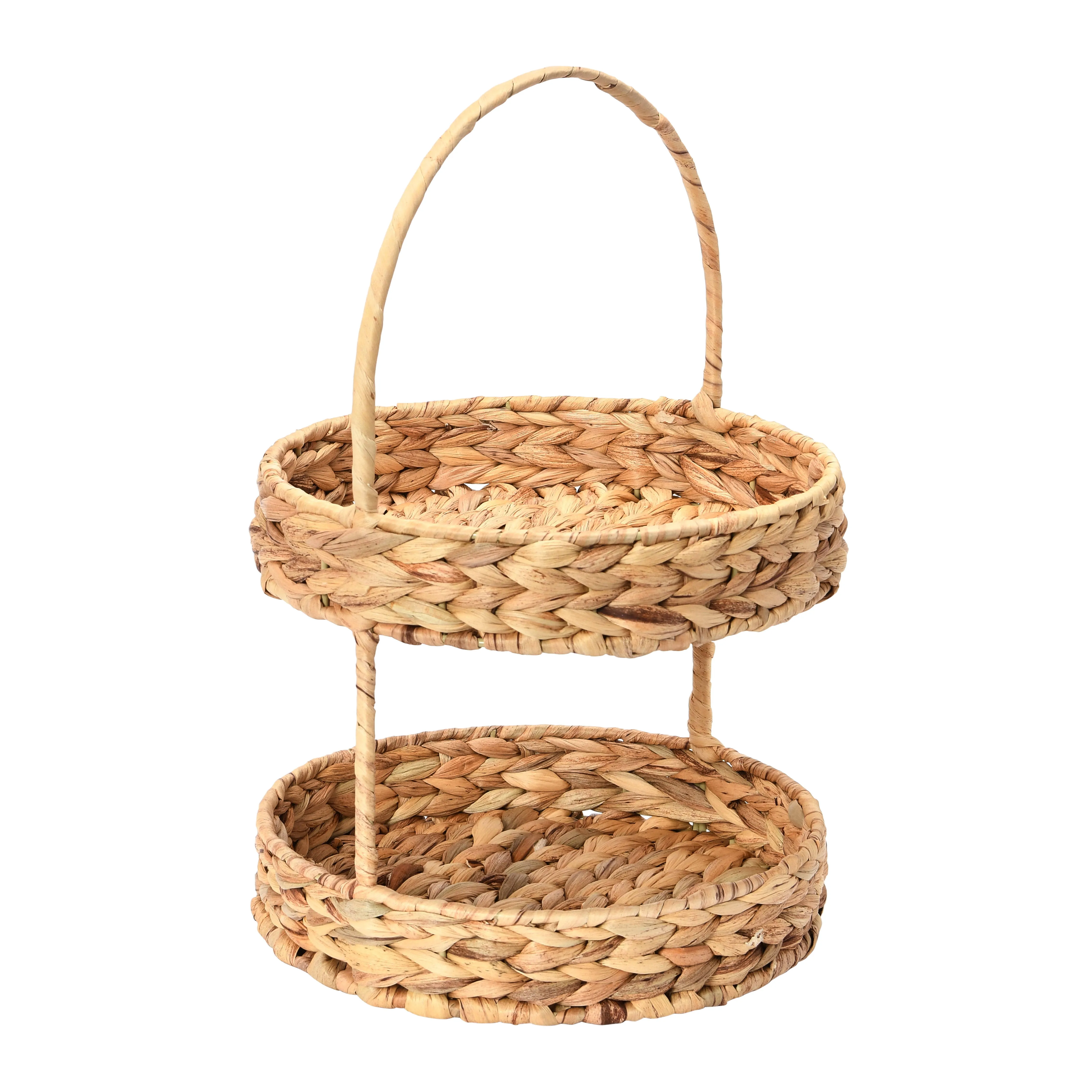 2-Tier Round Natural Water Hyacinth Decorative Basket