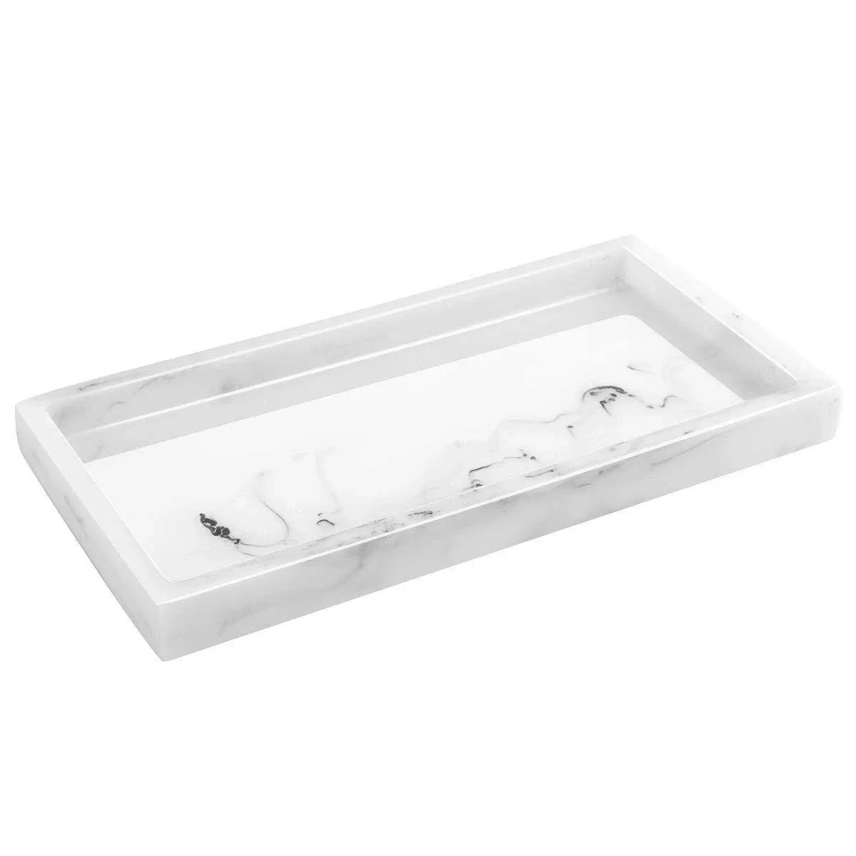 Luxspire Bathroom Vanity Tray, 8 x 4 inch Resin Soap Dispenser Tray Kitchen Sink Tray, Small Marble Tray for Bathroom Countertop Organizer, Soap Dish Sponge Holder, Mini, White Marble