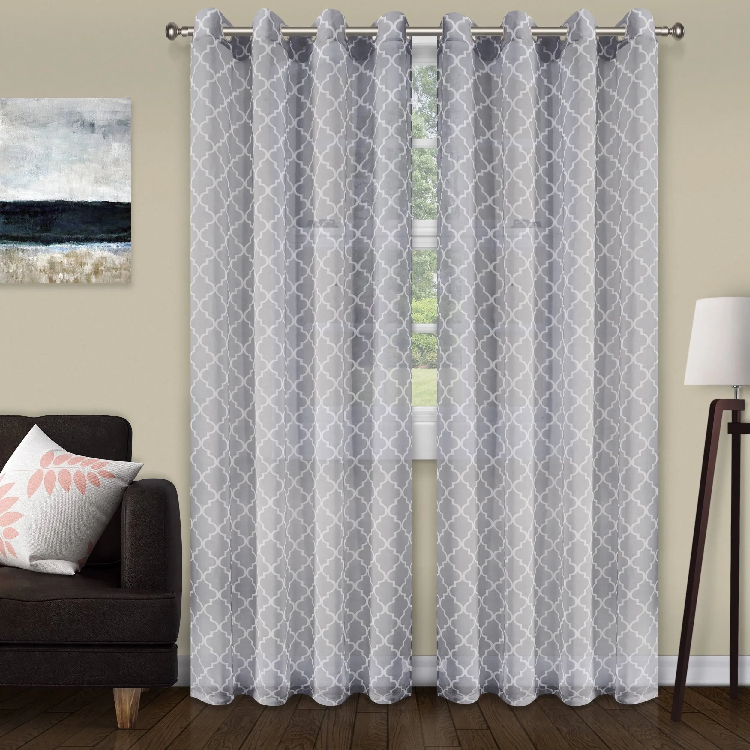 Superior Lightweight Trellis Sheer Curtain Panels (2) - Black, Size: 52 inch x 63 ...