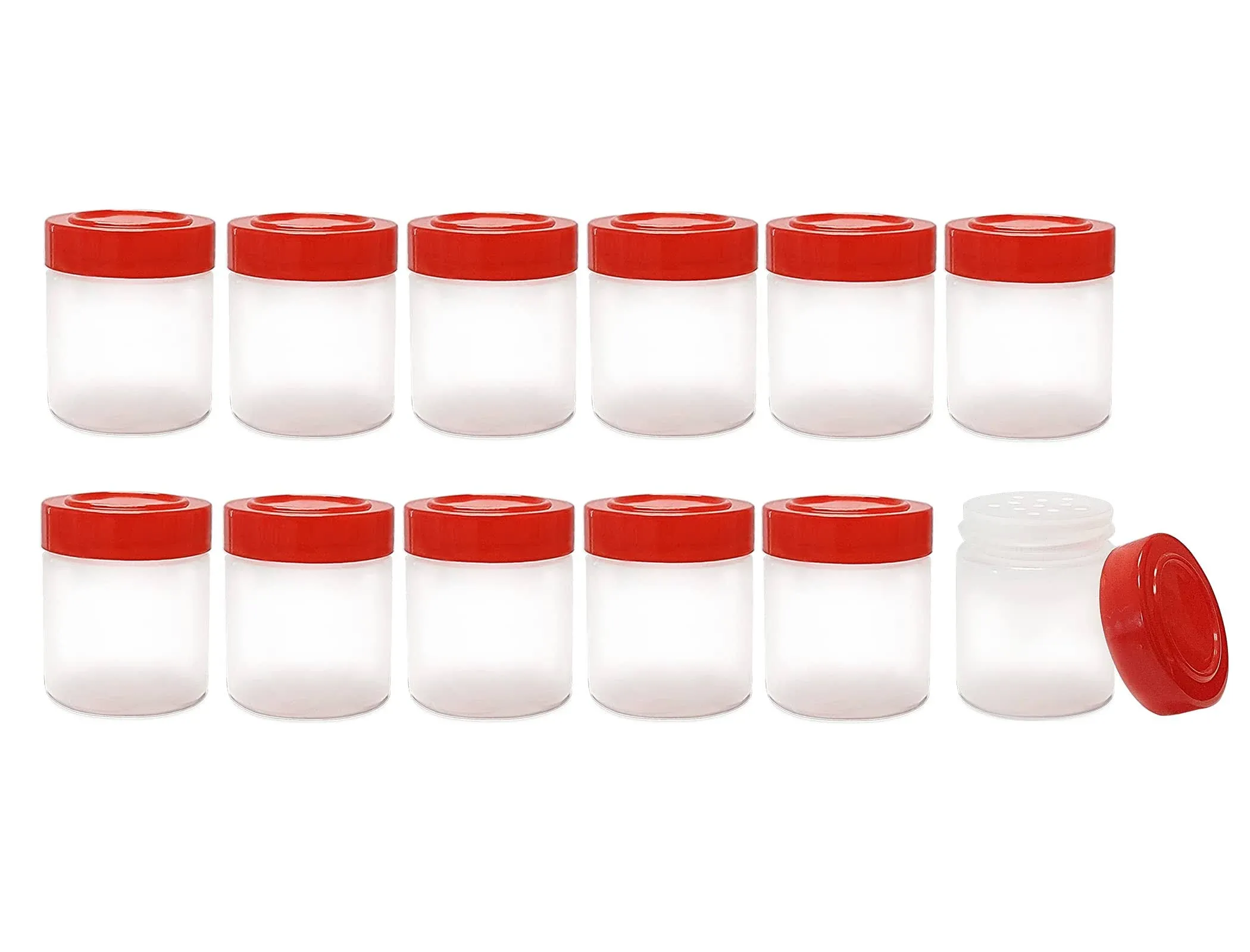 ljdeals 1 oz Plastic Spice Jars w/Red Caps and Sifters for Herbs, Spices, Red 