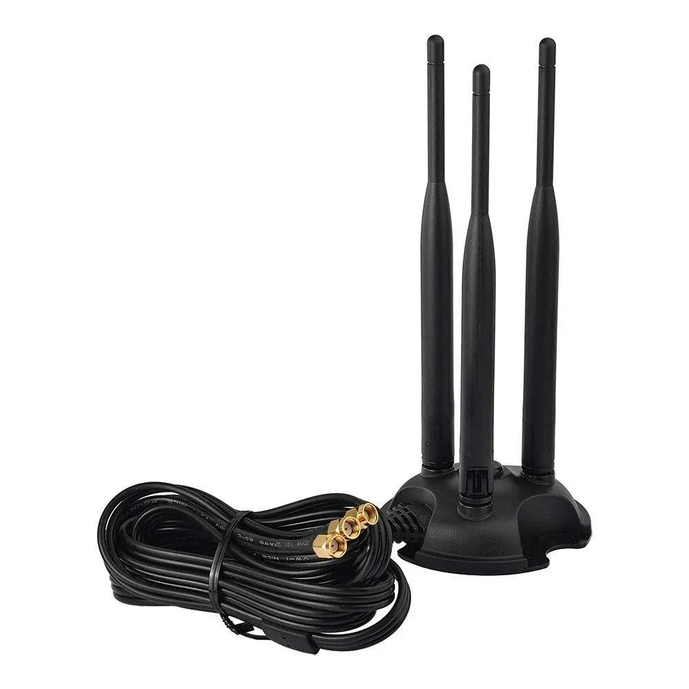 Eightwood 2.4ghz 5GHz Dual Band WiFi Antenna Triple RP-SMA Antenna Magnetic Base ...