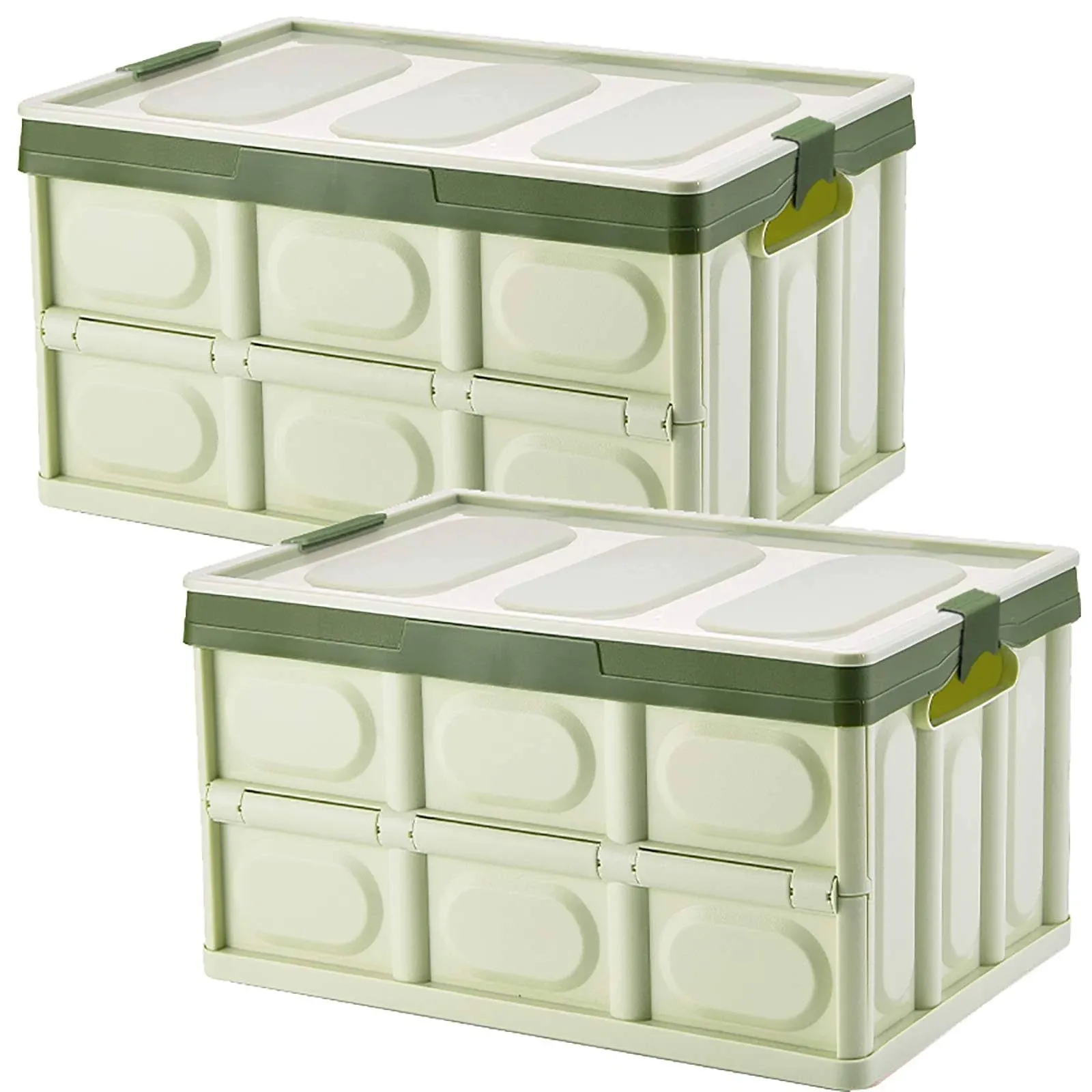 jocabo Lidded Storage Bins 2 Pack 30L Collapsible Storage Box Crates Plastic Tote ...