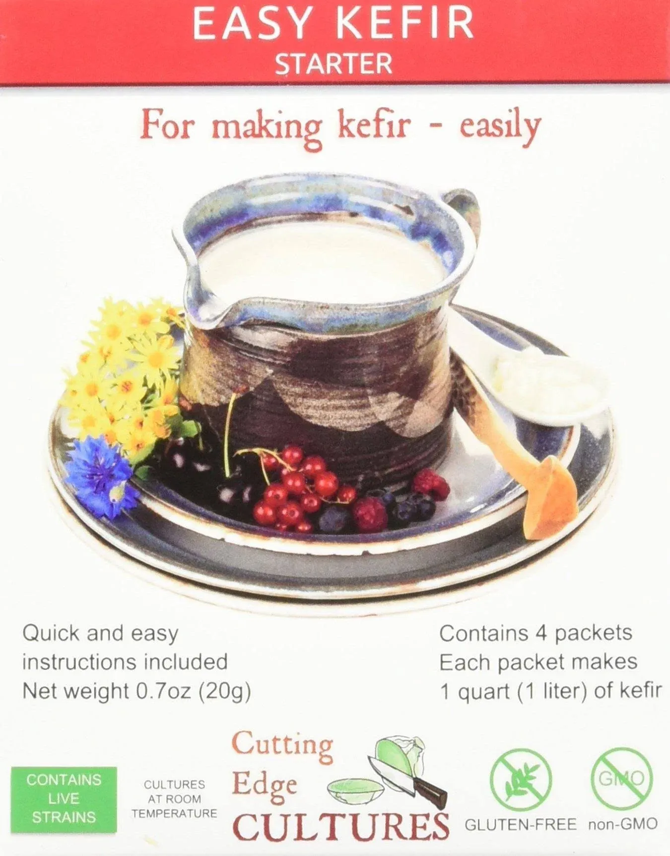 Cutting Edge Cultures Easy Kefir Starter Culture, 4 Pack, 20g