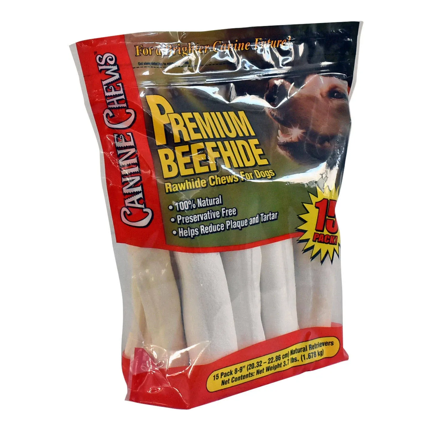 Canine Chews Premium All-Natural Beef Hide Canine Retrievers (15 Count)