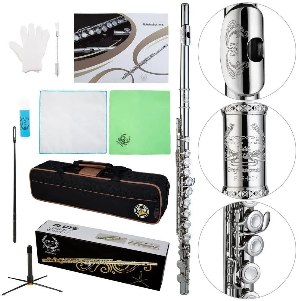 Rhythm C Flutes with Engraved Flower Closed Hole 16 Keys Flute for Student ...