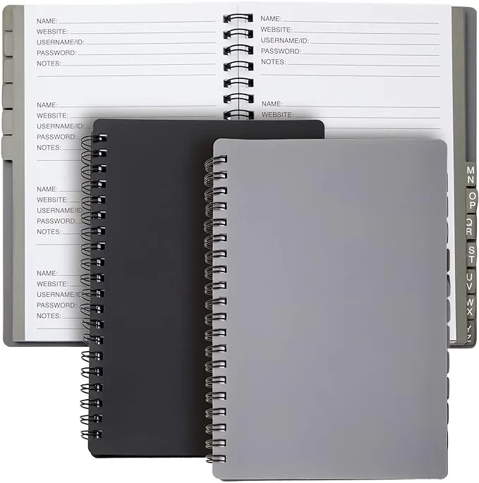 Juvale 2 Pack Spiral Bound Internet Address and Password Logbook with Alphabetical Tabs, 2 Colors, 80 Pages, 5 x 7 in