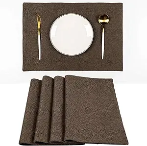 Dark Brown Woven Polyester Placemats - Woven Kitchen Dinner Table Protector P...