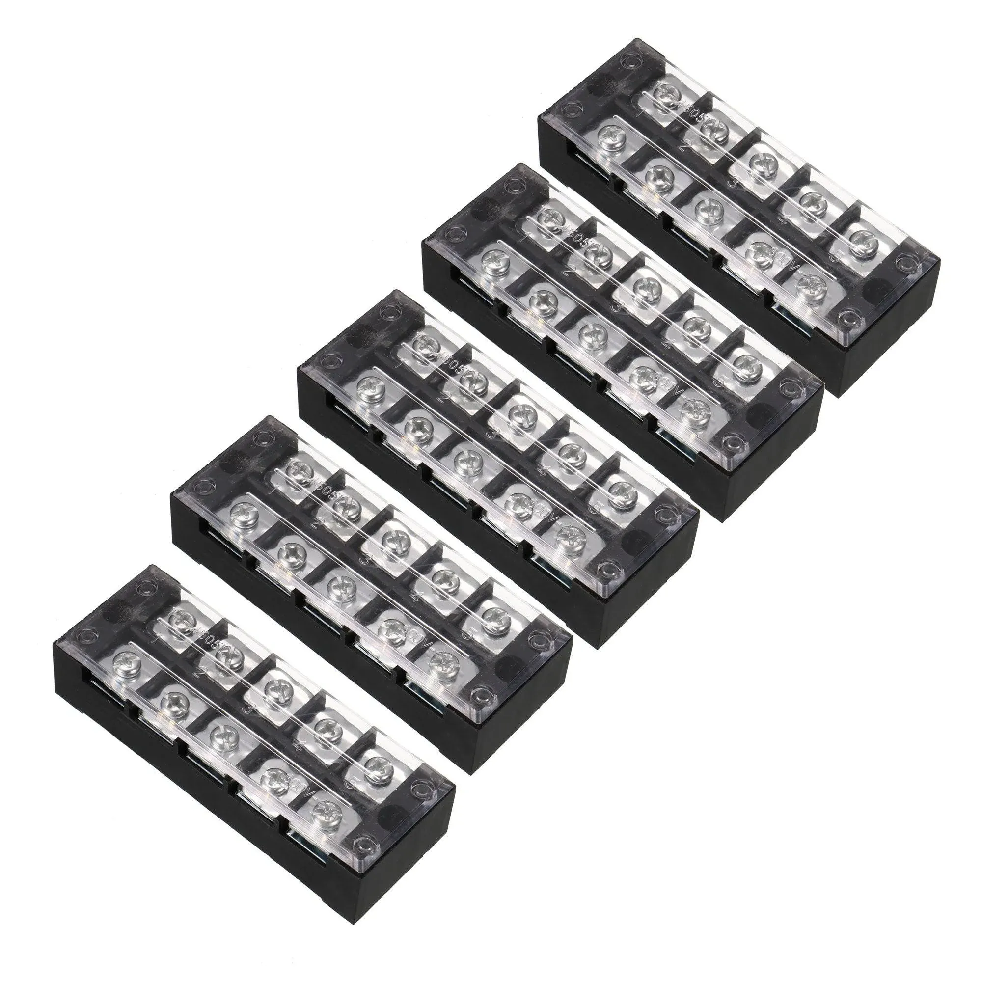 Uxcell 5 Pcs 5 Positions Dual Rows 600V 45A Wire Barrier Block Terminal Strip TB ...