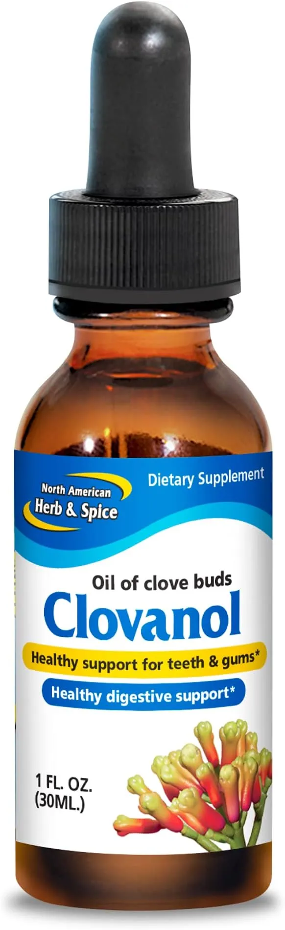 NORTH AMERICAN HERB & SPICE Clovanol - 1 fl oz - Oil of Clove Buds - Healthy Support for Teeth & Gums, Healthy Digestive Support - Non-GMO, Kosher - 318 Servings