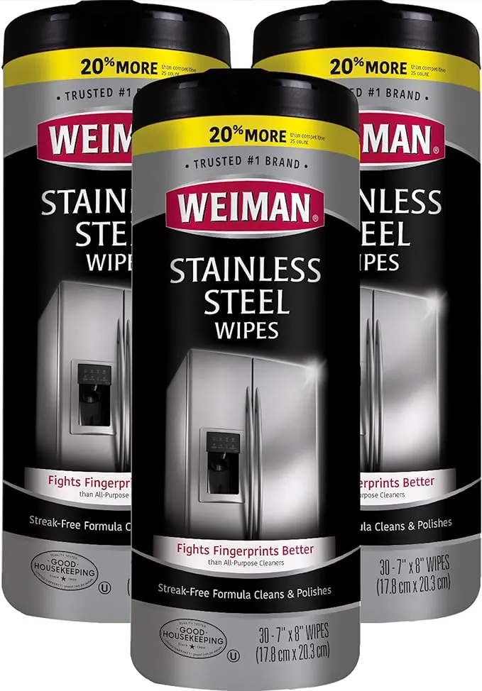 Weiman Stainless Steel Cleaner Wipes (3 Pack) Removes Fingerprints, Residue, Water Marks and Grease from Appliances - Works Great on Refrigerators, Dishwashers, Ovens, and Grills - Packaging May Vary