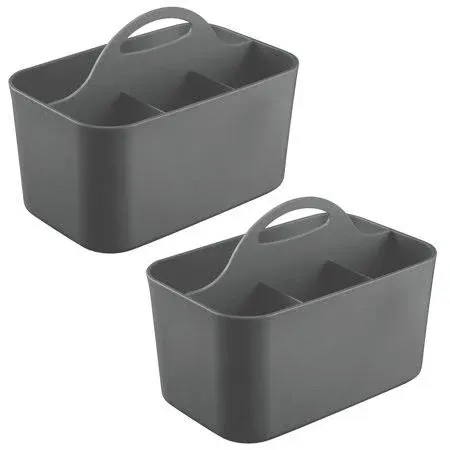 mDesign Small Plastic Caddy Tote for Desktop Office Supplies, 2 Pack, Dark Gray