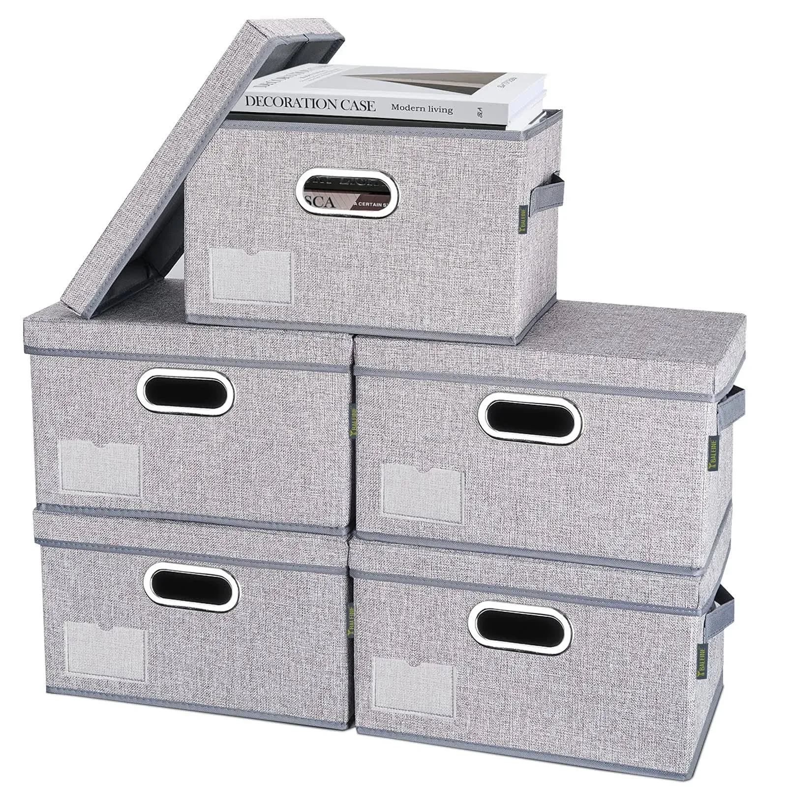 BALEINE Storage Bins with Lids Foldable Linen Fabric Storage Boxes with Lids ...