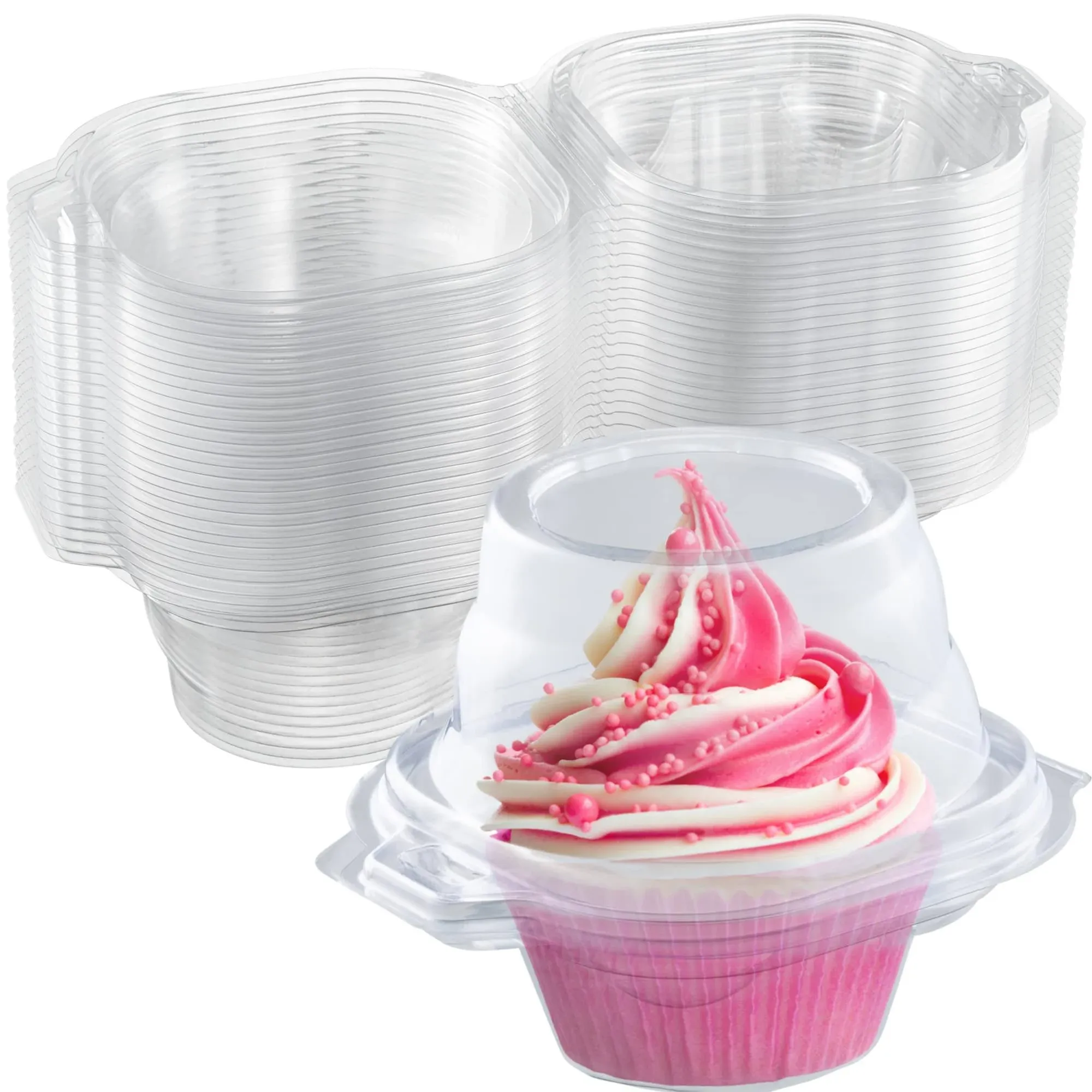 Supellectilem Individual Cupcake Containers (100 Pack) | Clear Plastic Disposable Cupcake Boxes/Holders | Single Cupcake Holder with Dome Lid Bulk | BPA-Free