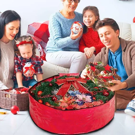 ProPik Christmas Wreath Storage Bag 30" Tear Resistant Material for Holiday Storage Featuring Heavy Duty Handles & Transparent Card Slot 30” X 30” X 7” (Red)