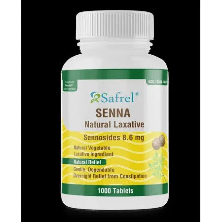 Safrel Senna 8.6 mg Tablets (1000 Count) –Natural Sennosides Vegetable Laxative for Constipation, Bloating, Gas, Irregularity Relief. Safe Overnight Relief | Generic Senokot, Original Value Pack