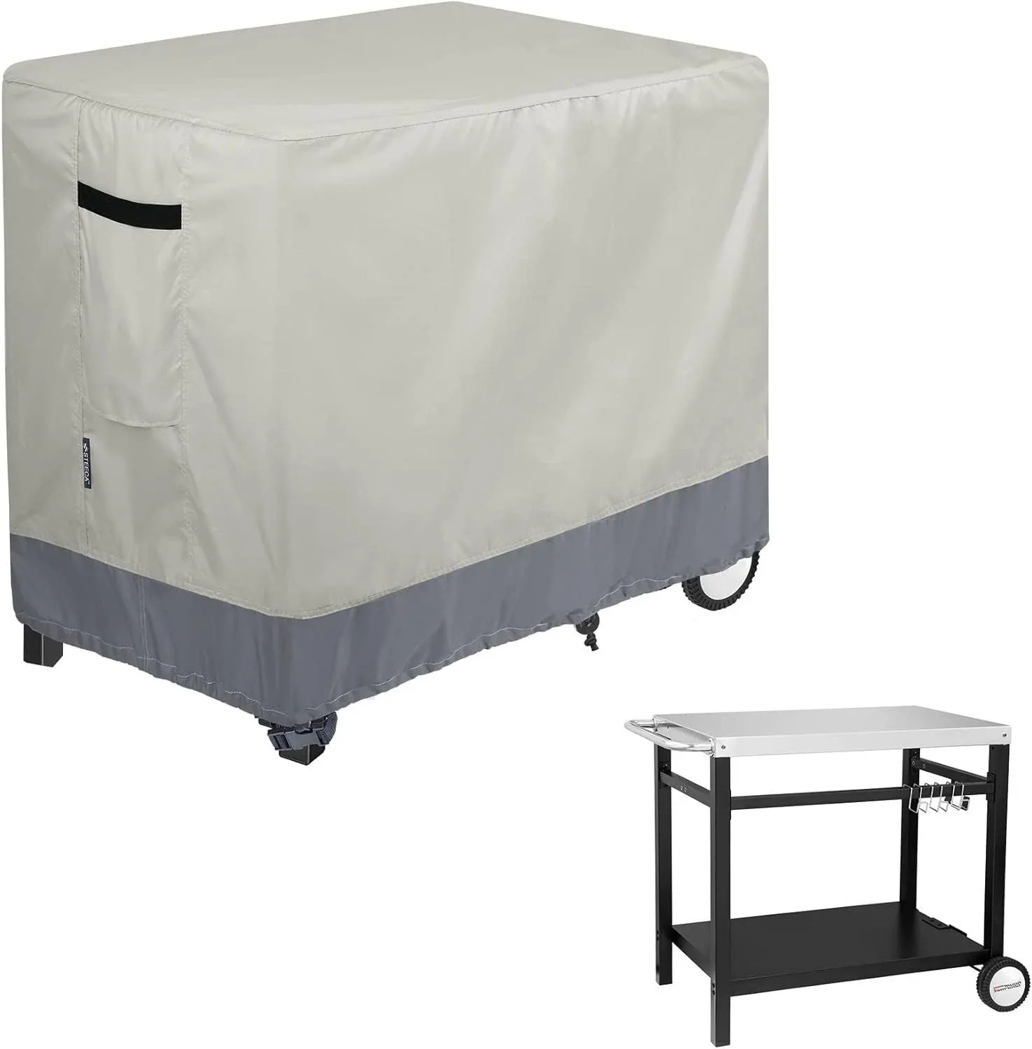 Generic STEECA Patio Prep Table Cover for Royal Gourmet Double-Shelf Movable Dining Cart Table