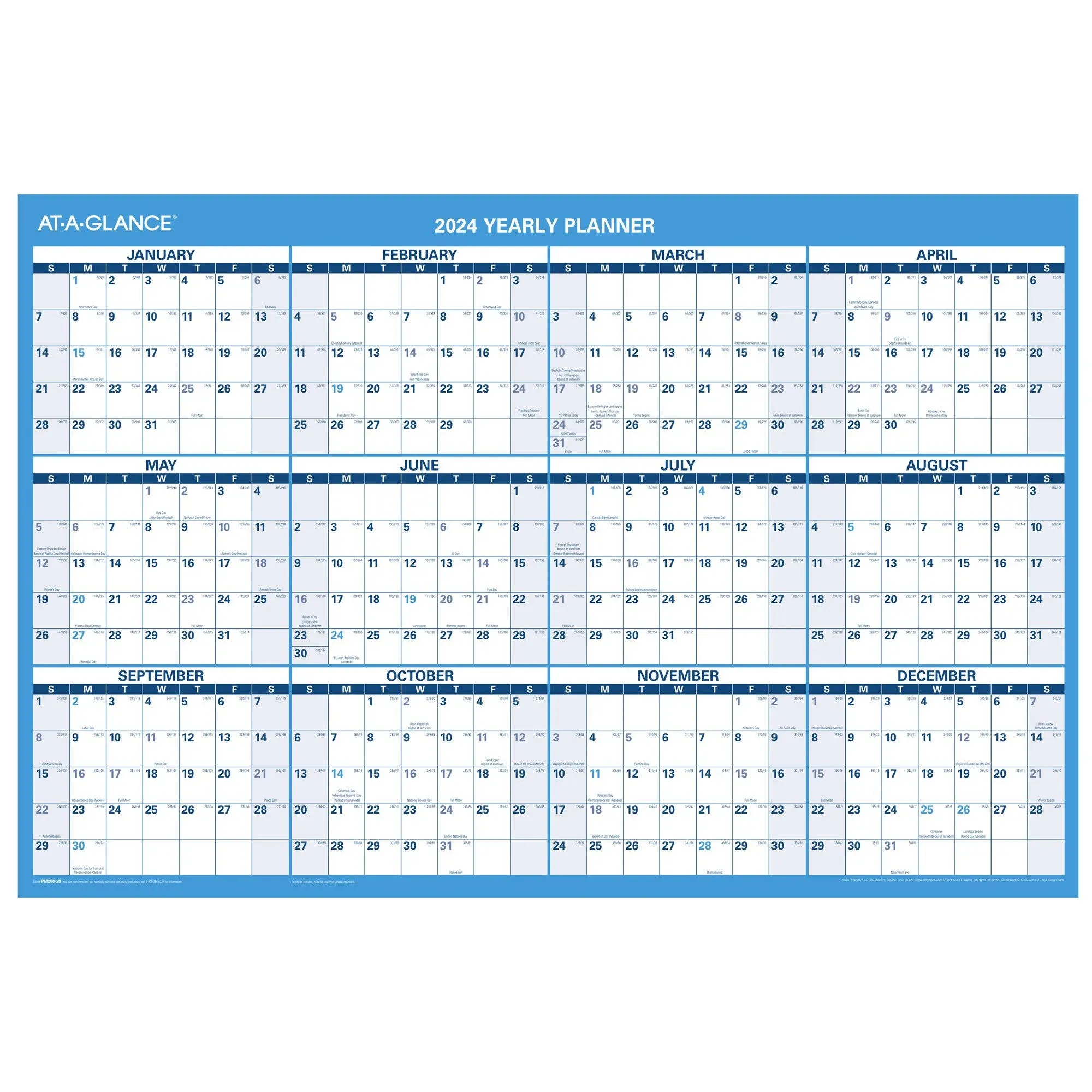 At-a-glance Horizontal Reversible Erasable Wall Calendar