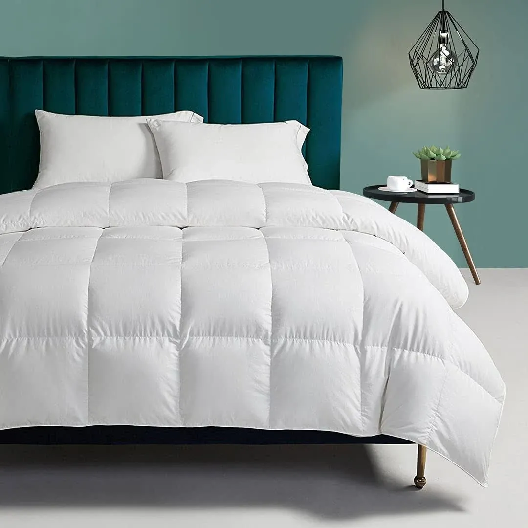 Organic Feather Down Comforter King, All-Season Duvet Insert, Organic Cotton, Soft Fluffy Home Collection Bed Comforter with Corner Tabs(106x90, White)