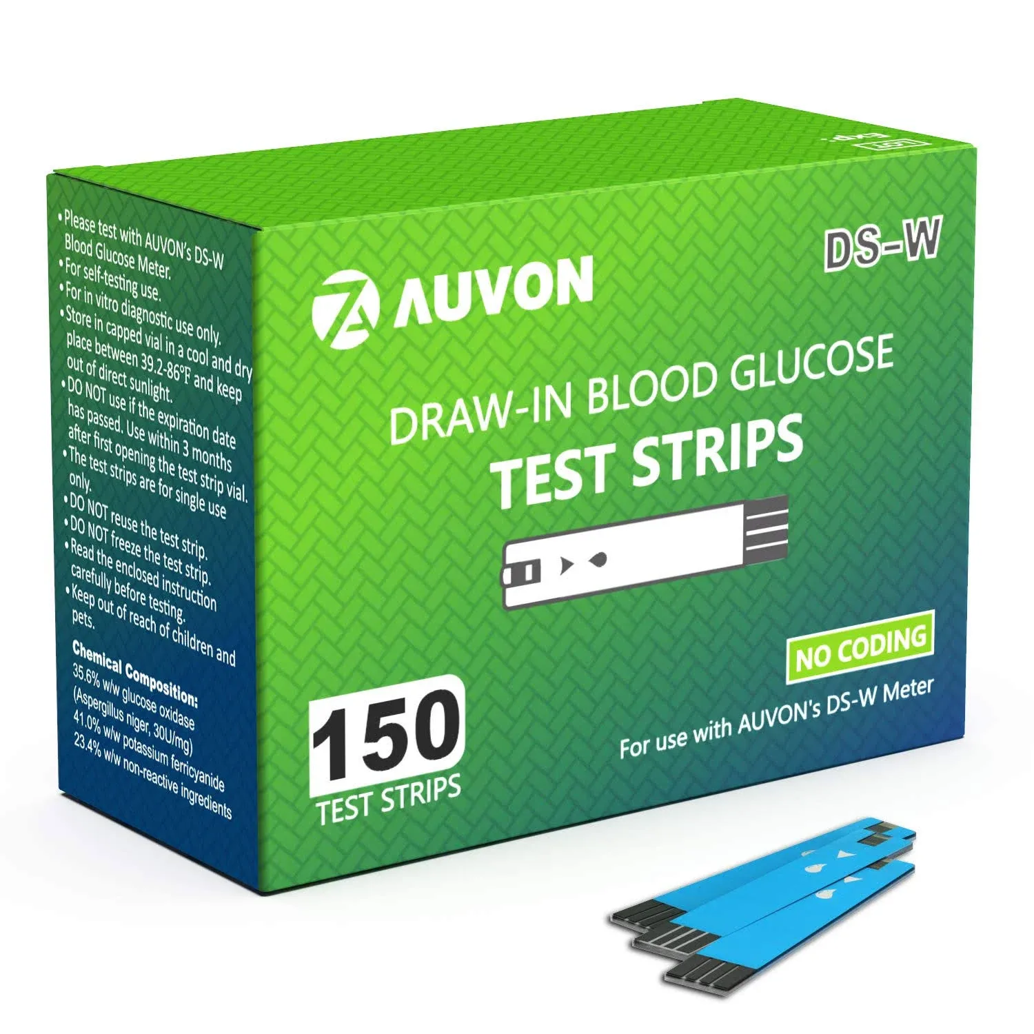 AUVON I-QARE DS-W Draw-in Blood Glucose Test Strips for use with AUVON DS-W Diabetes Sugar Testing Meter (No Coding Required, 150 Count)AUVON I-QARE DS-W Draw-in Blood Glucose Test Strips for use with AUVON DS-W Diabetes Sugar Testing Meter (No Coding Re