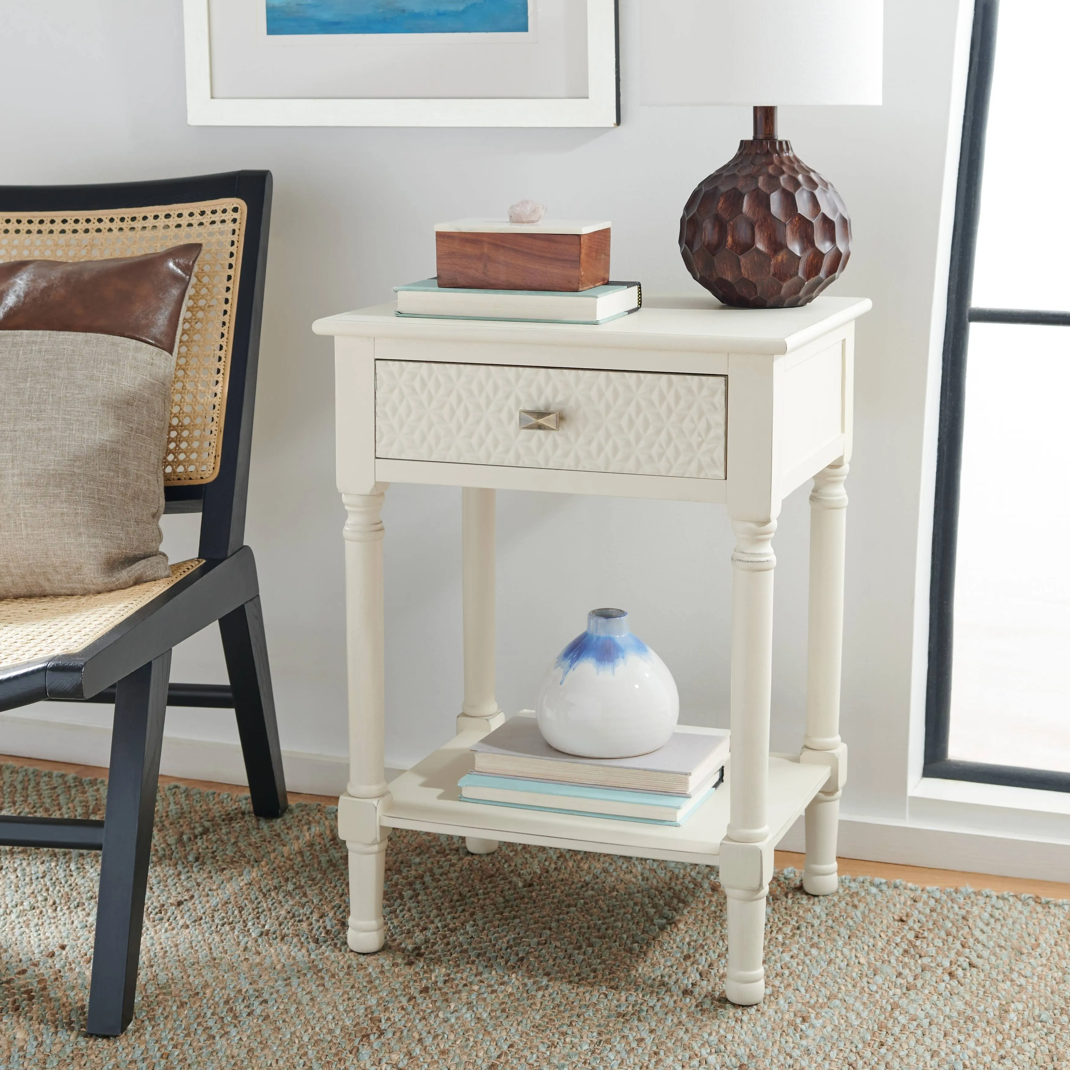 Safavieh Halton 1 Drawer Accent Table Distressed & White