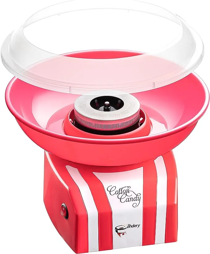 The Candery Cotton Candy Machine - Bright, Colorful Style- Makes Hard and Sugar Free Candy, Sugar Floss, Homemade Sweets for Birthday Parties - Includes 10 Cones & Scooper