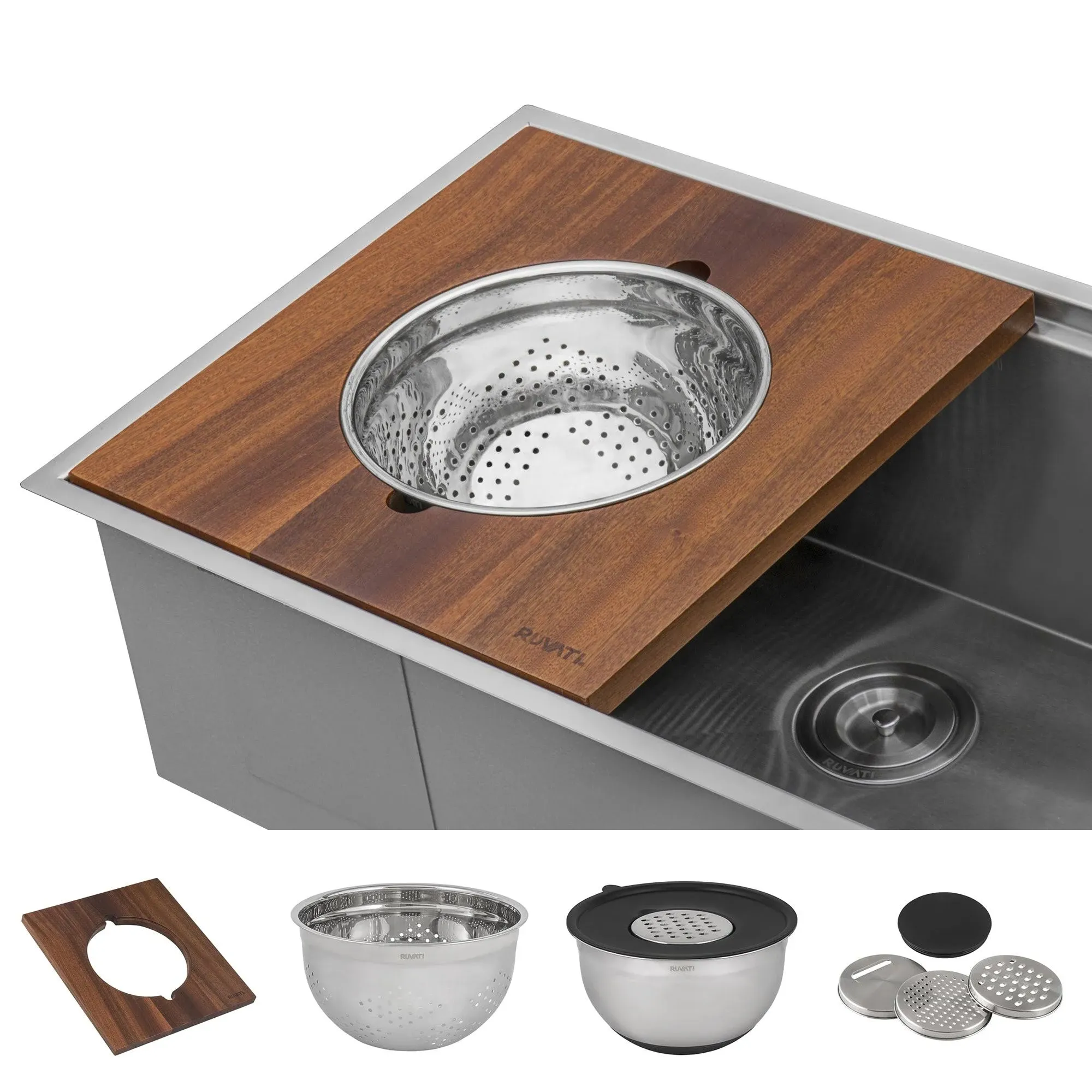 Ruvati RVA1288 Wood Platform with Mixing Bowl and Colander for Workstation Sinks