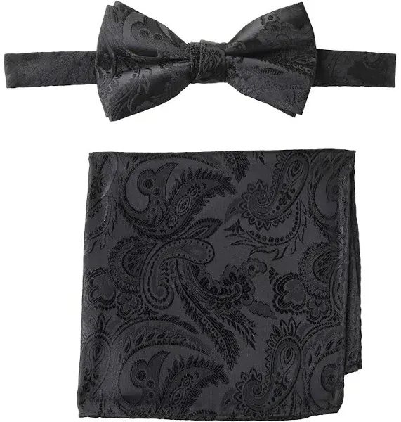 STACY ADAMS mens Classic Pretied With Pocket Square Bow Tie, Black, Regular US