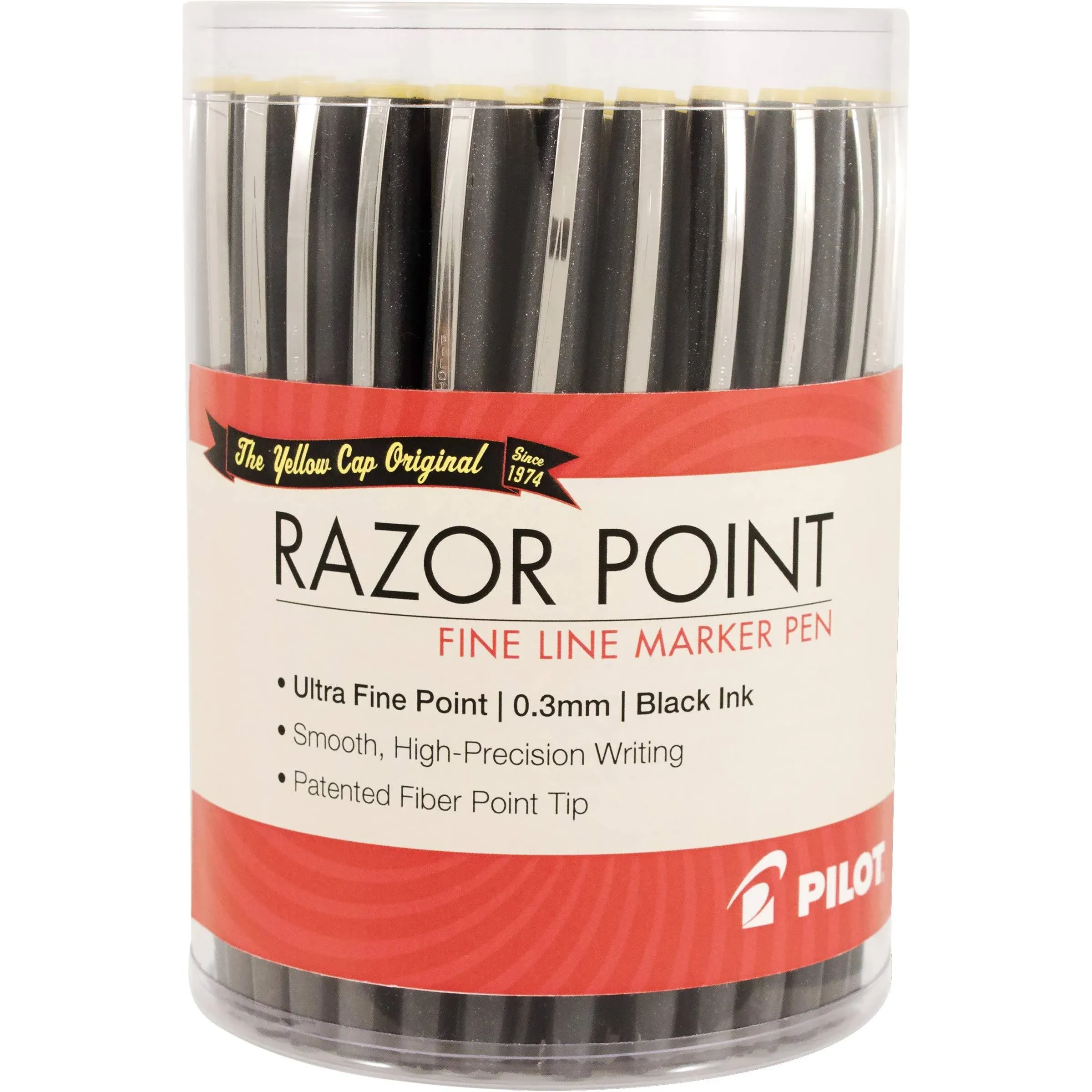 PILOT Razor Point Fine Line Marker Stick Pens, Ultra-Fine Point (0.3mm) Black Ink, 36-Pack Tub (84064)