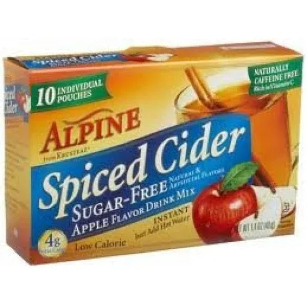 Alpine Spiced Cider, Sugar-free Apple Flavor Drink Mix, .14 Oz Pouch, 10 Count Boxes (Pack of 6)