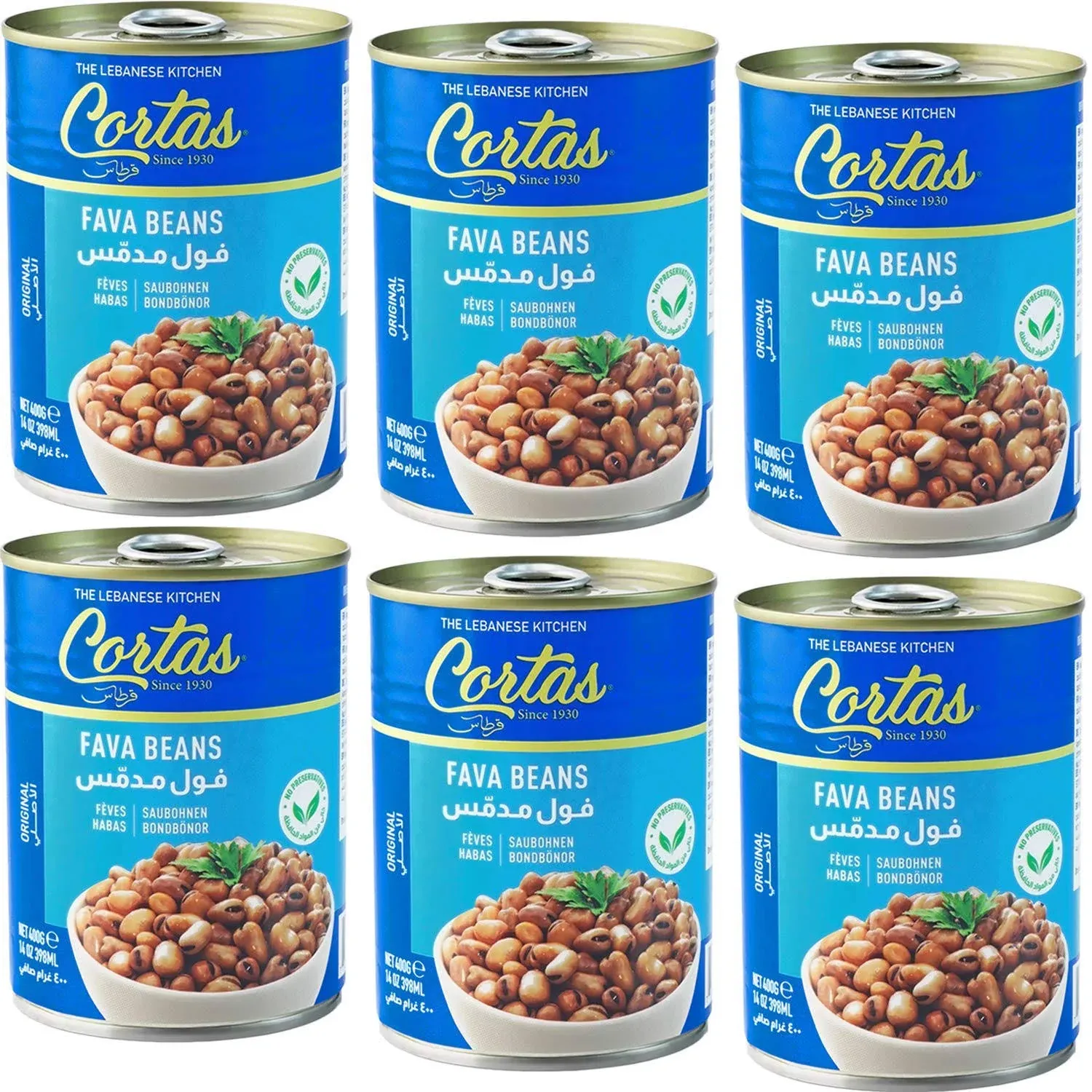 Cortas - Fava Beans 14oz (6 Pack), RTE Cooked Foul Medammas (Original)