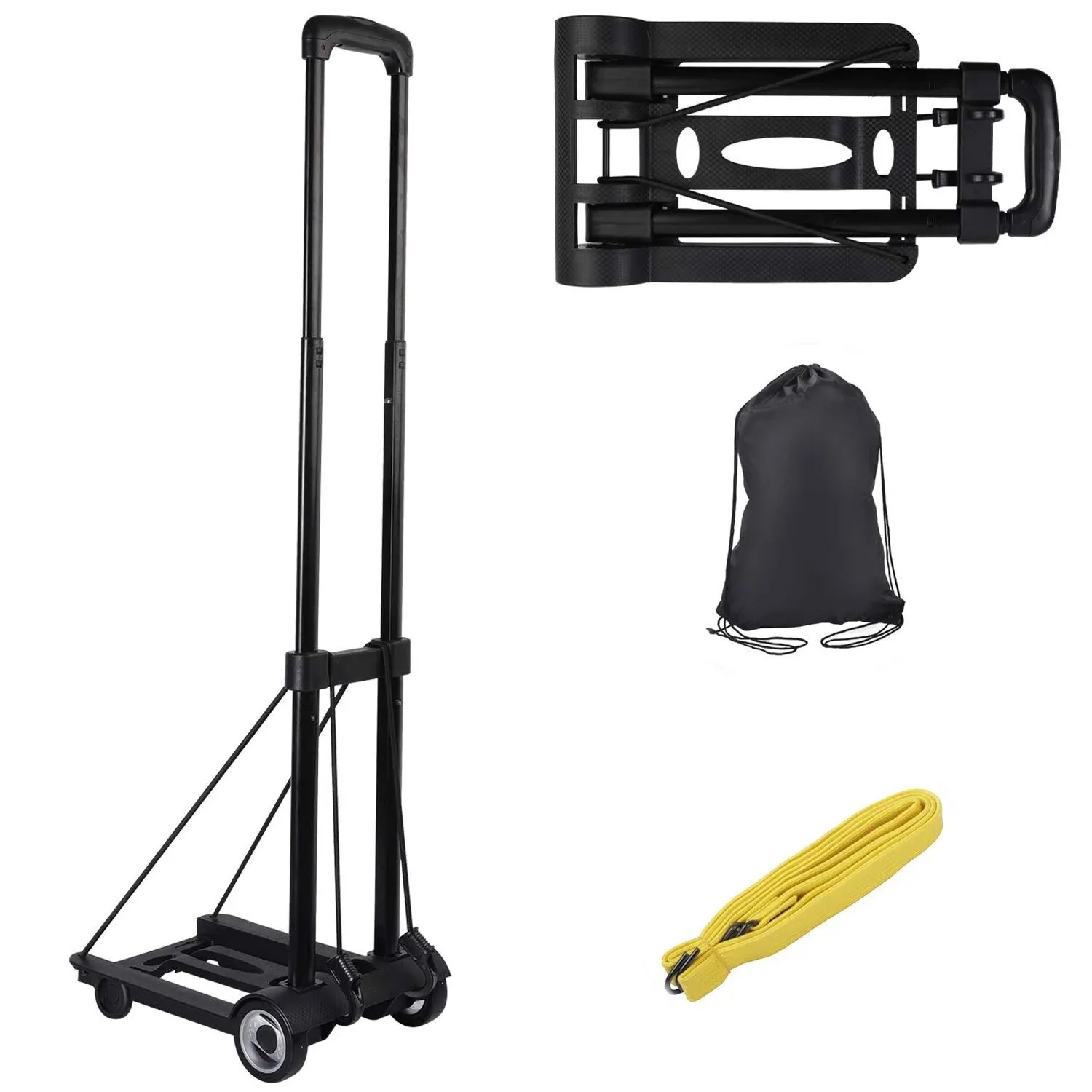 Folding Hand Truck, KINJOEK 25kg 55lbs Solid Construction Utility Cart for Luggage with Oversized Wheels & Bonus Bungee Cord, Collapsible, Lightweight