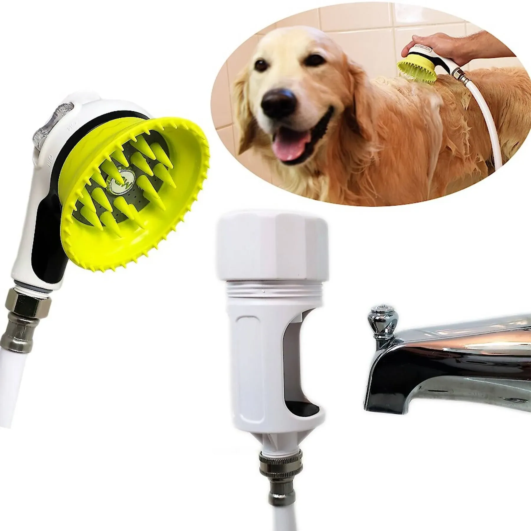 Wondurdog Bathtub Spout & Garden Hose Attachment Dog Wash Kit | Wash Your Pet. Don't Get Wet with Rubber Grooming Teeth and Splash Shield