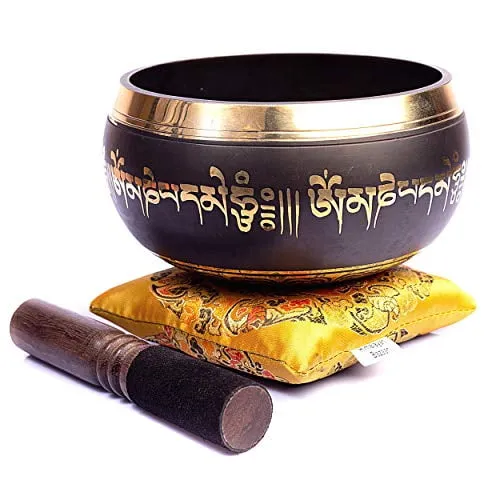 Tibetan Singing Bowl Set - Easy To Play Authentic Handcrafted For Meditation Sound Chakra Yoga Healing 4 Inches By Himalayan Bazaar (Gold & Turquoise)