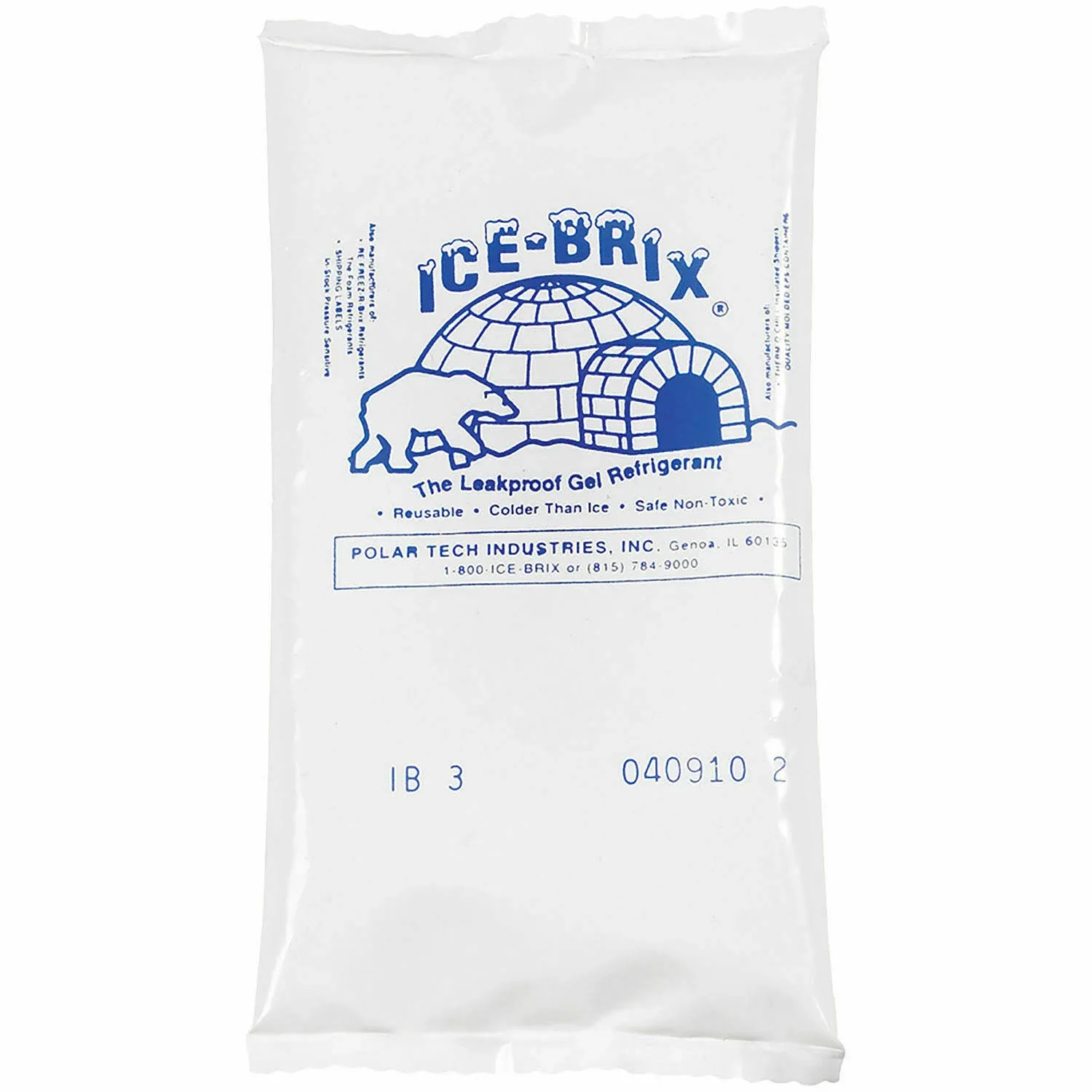 Ice-Brix„¢ Cold Packs, 3 Oz., 5"L x 2-3/4"W x 2-3/4"H, White/Blue, 96/Pack